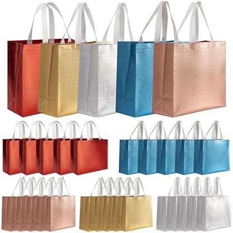 LUCKIPLUS 25 Pcs Large Gift Bags for Present Birthday Party Wedding Reusable Gift Baggies Gold Rose Gold Blue Silver Red Cloth Non-woven Fabric Gift Bags Bulk for Christmas Gifts Wrapping Big Size Cover