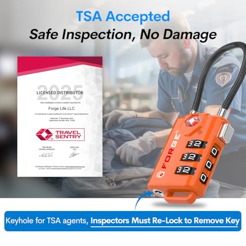 Image of TSA Approved Cable Luggage Locks, Re-settable Combination with Alloy Body, Orange 4 Pack, One Size, Modern