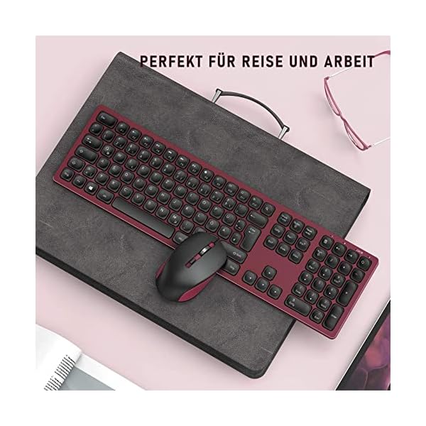 2.4G Funktastatur mit Maus Set, Kabellose Ultraslim Fullsize USB Tastatur Maus Kombi Wiederaufladbar für Windows PC… – Bild 6