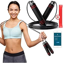 Pack Comba de Saltar Fitness y Crossfit + APP Personalizada + 1 Banda Elástica para Hombre y Mujer - Set Cuerda de Saltar para hacer Ejercicio en Casa o en la Calle - Kit Comba Boxeo para el Gym