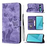 LSPCASA Custodia per telefono Sony Xperia 10 VII 6.1 pollici in pelle PU Premium per Sony Xperia 10 VII con scomparti per carte, flip case pieghevole, funzione stand, protezione con gatto farfalla