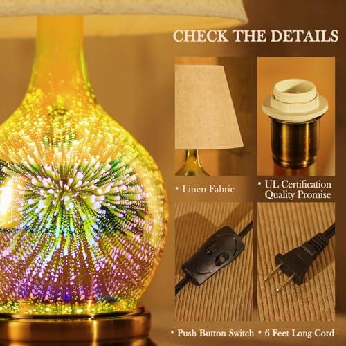 Porseme Table Lamp, Desk Lamp Bulb Included - Modern Lamp with Unique Lampshade, Handmade 3D Effect Glass Base - Perfect Table Lamp in Bedroom, Bedside, Living Room, Office (E12 LED Bulb Included) - image 5
