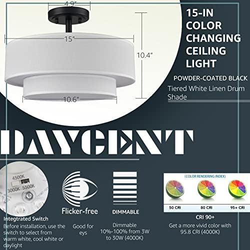 Image of DAYCENT Black Semi Flush Mount LED Light Fixtures 30W 3000K /4500K /5500K