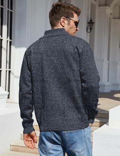 Yeokou Men's Casual Slim Full Zip Thick Knitted Cardigan Sweaters with Pockets (XX-Large, Dark Grey001)