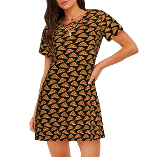 Chemise de nuit légère femme manches courtes vêtement nuit imprimé pizza