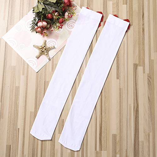 Image of Honganda Sexy Women's Thigh High Stockings, Over Knee Lace Top Sheer Stockings with Satin Bows Leg Thigh Socks for Women