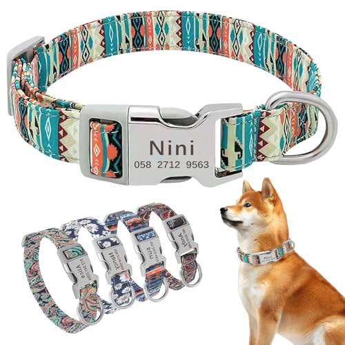 Personalisiertes Hundehalsband Mit Namen & Telefonnummer, Verstellbares Halsband für kleine, mittlere & große Hunde – Individuell für Rüden & Hündinnen (Böhmisches Grün)