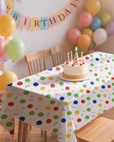Image of Niuara Birthday Balloon Plastic Table Cloth Rectangle Table 4 Pack, 54''x108'' Tablecloth for 6ft Tables, Table Cloth for Disposable Use, Table Cover for Holiday Party, Gathering