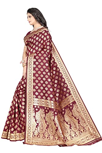 Image of Flosive Women's Present Soft Kanjivaram Silk Saree With Blouse (MAROON)