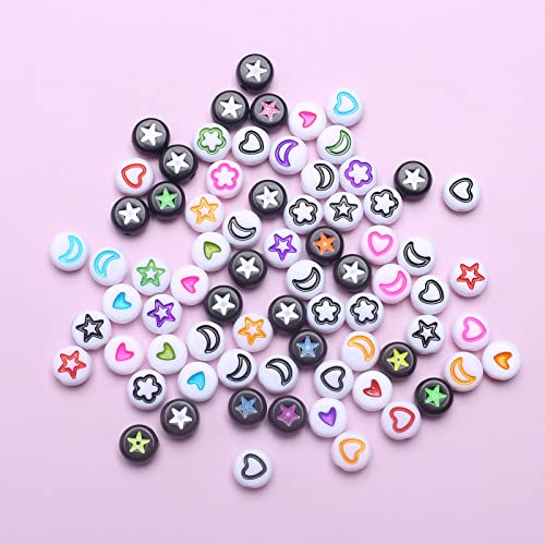HERZWILD 500pcs Beads for Threading, Heart, Star, Flower, Moon, Pearl