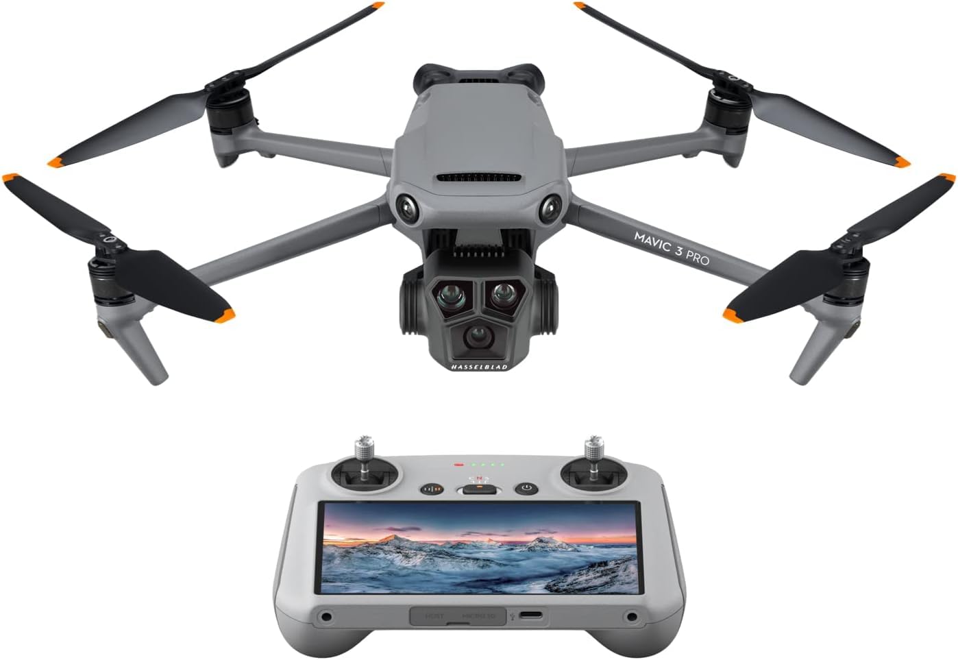 DJI Mavic 3 Pro con DJI RC (control remoto con pantalla), dron insignia de tres cámaras con cámara Hasselblad con CMOS 4/3, 43 min de tiempo de vuelo y transmisión de vídeo HD a 15 km