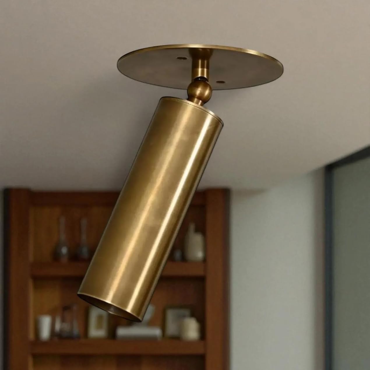 Antique Brass Adjustable Ceiling Spotlight – Surface Mounted Directional Downlight for Living Room, Bedroom, Hallway – Vintage Brass Flush Mount Spot Light for Home (Antique Black)