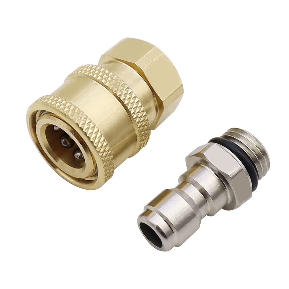 2Pcs 1/4 Male Quick Connector Pressure Washer Adapter Set Brass Quick Connect Fittings Washer Adapter Kit Pressure Washer Coupling Quick Disconnect Kit for Car Spray Gun Connector 5000 PSI