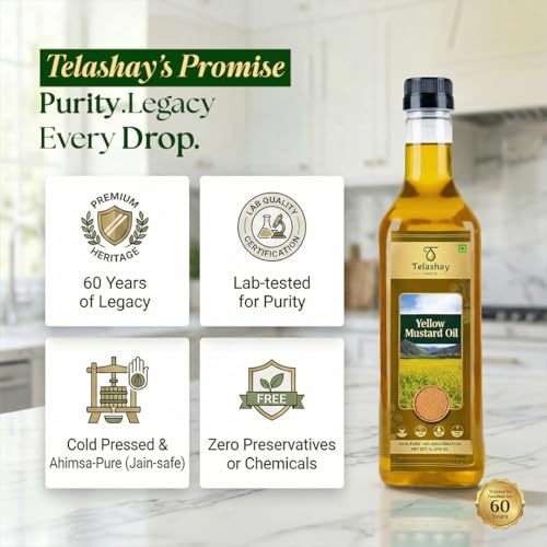 Image of Telashay Cold Pressed Yellow Mustard Oil | 100% Pure, Natural & Unfiltered | Cooking, Pickles & Health | Omega-3 Rich | (250ml)