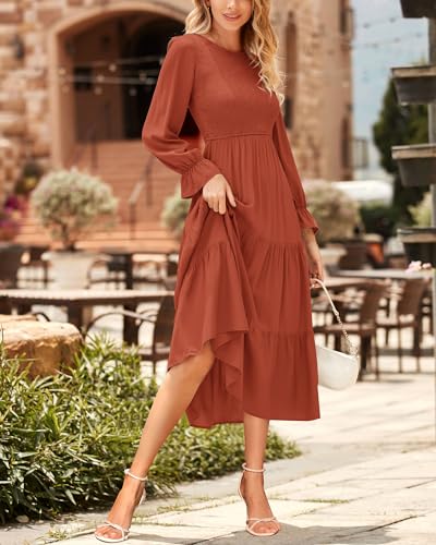 BTFBM Women Casual Long Sleeve Crew Neck Fall Dress Bohemian Relaxed Fit Floral Flowy Maxi Dresses Tiered Cocktail Dress