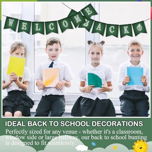 Image of Mooliwe Classroom Decor DIY Banner, Welcome Back to School Party Supply Custom Hanging Bunting Garland Kit with Letters for First Day of School Ambience Celebration Decoration(Green,Blackboard)
