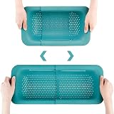 Collapsible Sink Colanders and Strainers Basket Over the Sink Colander Collapsible Colander Extendable Plastic Fruit Vegetable Strainer Drainer Basket for Kitchen(Length 14.3-19.4inch) (1, Green) -  Feoirphu