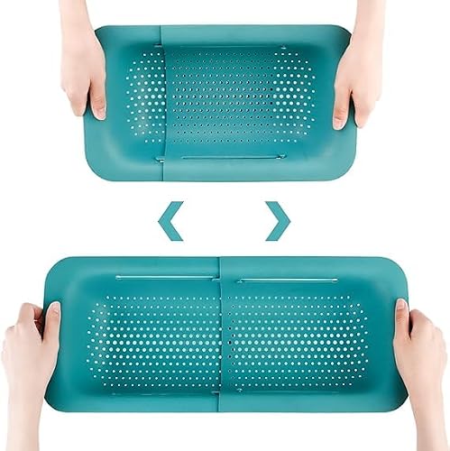Collapsible Sink Colanders and Strainers Basket Over the Sink Colander Collapsible Colander Extendable Plastic Fruit Vegetable Strainer Drainer Basket for Kitchen(Length 14.3-19.4inch) (1, Green) -  Feoirphu