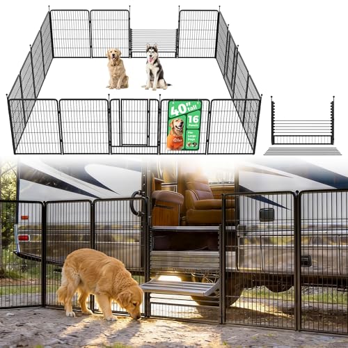 Image of FXW Instant Dog Playpen with RV Step Grid for RV Camping, 40 inch H, 16 Panels
