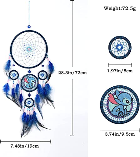 Blue Dream Catcher Embroidery Dog Feathers, Handmade Native American Dreamcatcher For Kids Bedroom Home Decor Bohemian Wall Hanging Ornaments Wedding Party Festival Gift Dia. 7.5Inch #TOP6