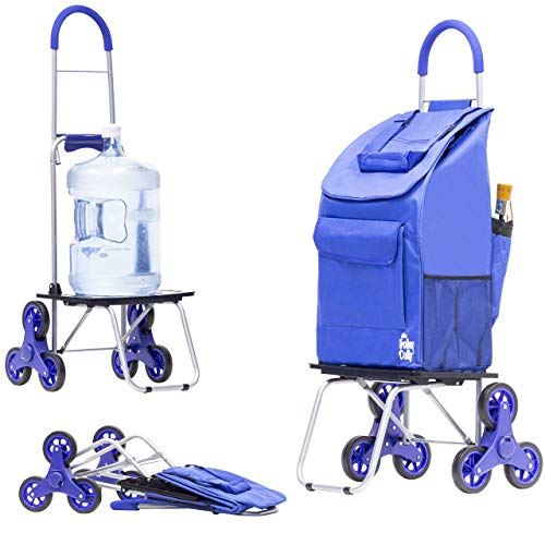 dbest products Stair Climber Bigger Trolley Dolly, Blue Shopping Grocery Foldable Cart Condo