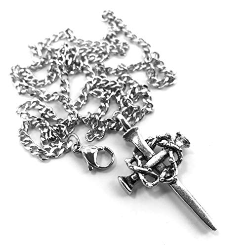Forgiven Jewelry Nail Cross Crown Of Thorns Pewter Antique Silver Metal Finish Penand Curb Chain Necklace #TOP2