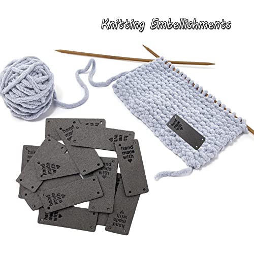WiYould 40 Pcs PU Leather Label Faux Leather Handmade Sew on Tag Label Handmade Embossed Tag Embellishment Crochet Knit DIY Jeans Bags Shoes Hat Apparel Accessories(Love - Image 3