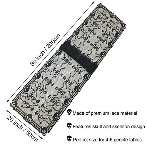 Halloween Table Runner - Gothic Black Lace Skull Skeleton Table Runner For Halloween Masquerade Scary Movie Nights, 20 X 80 Inch #TOP1