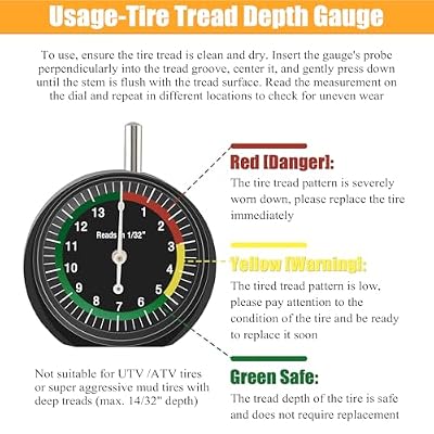 Tire Tread Depth Gauge&Brake Lining Gauge Set- Dial Tire Depth Tool (1/32 Readings) + 8-Piece Color-Coded Brake Pad Thickness Gauge Set for Cars (SAE & Metric, Steel, Disc & Drum Brake Compatible)