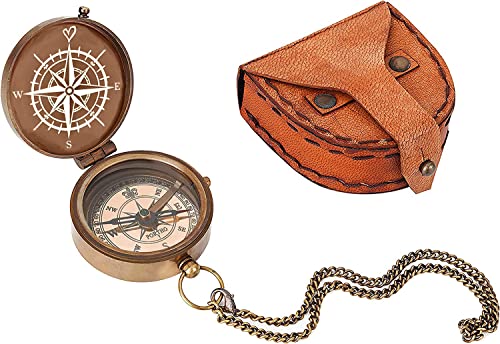 So You Can Always Find Your Way Back to Me” Engraved Brass Compass – Vintage Pocket Compass with Chain & Leather Case | Gift for Son, Daughter, Him, Her | Graduation, Anniversary
