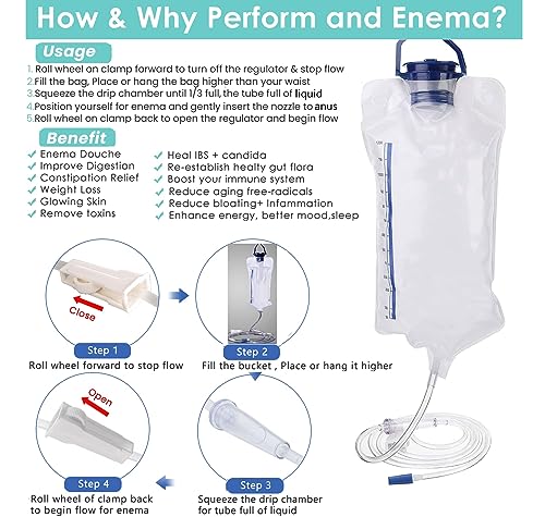 Image of Enema Kit Anal Douche Bag 7Pcs Enema Nozzle Colon Intestinal Tube for Water Organic Coffee Colon Cleansing, Enema Bag Cleaning Kit Enema Tips Anal Anus Cleaner Rinser Irrigator