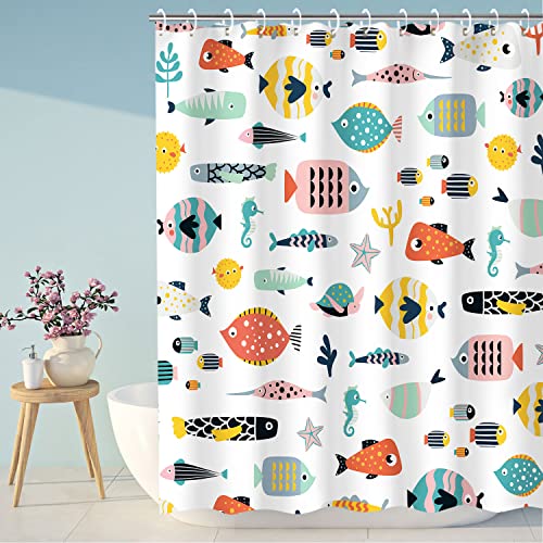 RosieLily Kids Bathroom Shower Curtain, Cartoon Fish...