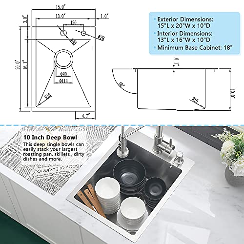 15 Inch Drop In Bar Sink -Vasoyo 15X20 Inch Topmount Wet Bar Sink 16 Gauge Stainless Steel Single Bowl Rv Kitchen Sink Outdoor Sink Utility Sink Mini Sink Basin With Cutting Board #TOP3