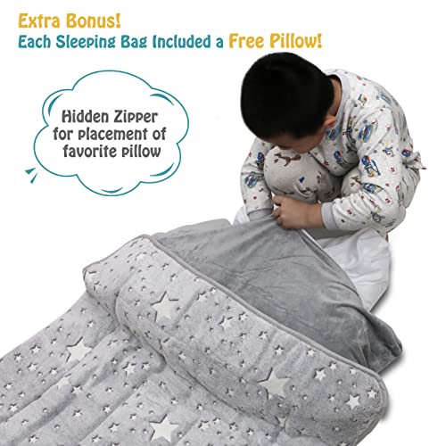 Kids Sleeping Bags, Glow-In-The-Dark Sleeping Bags And Kids Nap Mats, 63" X 29" Soft And Comfortable Sleeping Bags For Kids Girls Boys Daycare, Naps And Sleepovers. (Grey) #TOP2