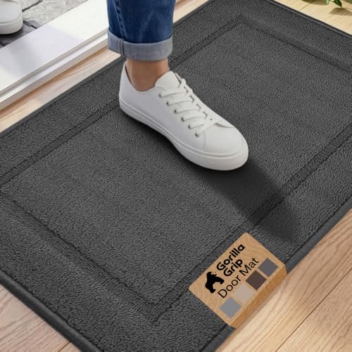 Image of GORILLA GRIP Indoor Door Mat, Rubber Backing Entry Rug 35x22, Dark Gray