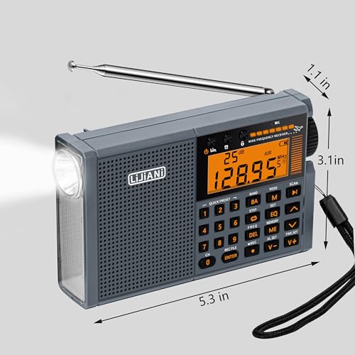 Image of New Shortwave Radio AIR /VHF /AM /FM /SW /Weather Bands Transistor with TF Card /Flashlight,Key Backlight, Digital Record, Alarm Clock,Sleep Timer,Powered by AA and Lithium Battery