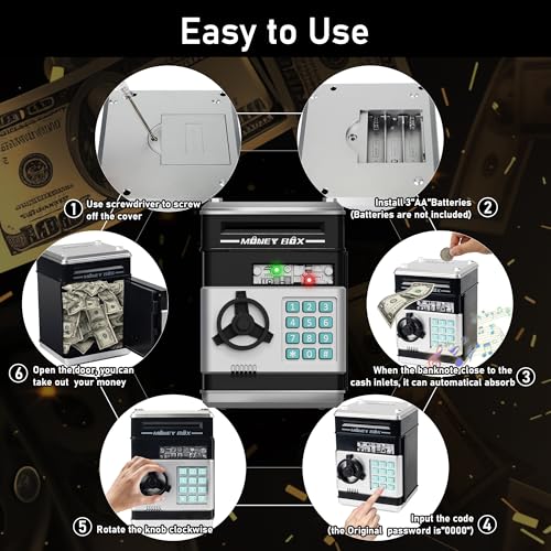 Image of Refasy Piggy Bank Cash Coin Can ATM Bank Electronic Coin Money Bank for Kids Age 3-12, Money Savings Box Mini ATM Coin Bank Toys Gifts for 3 4 5 6 7 8 9 10 11 12 Year Old Boys Girls