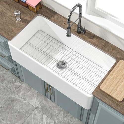 HOMLYLINK Extra Large White Farmhouse Sink 36 x 18 Inch, Firecaly Apron Front Undermount Farm Kitchen Sink Single Bowl for Kitchen, w Accessories 2 Types, Fits MIN. Cabinet Size: 21'Dx39'W