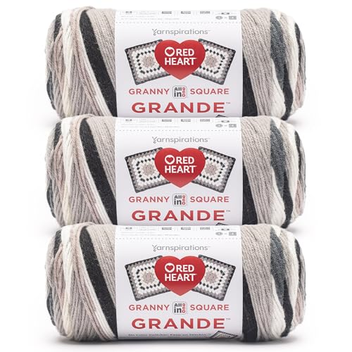 Image of Red Heart Granny Square Grande Yarn for Crocheting, Sterling, 3-Pack | All In One Granny Square Grande Yarn, #4 Medium Worsted Weight 100% Acrylic, Makes 12-Inch Squares, 440 yards, 250g /8.8oz