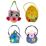 Lot de 4 paniers de Pâques/Sac Cadeau/Sac Anniversaire avec poignées en Feutrine Motif : Chouette Rose, Mouton, Lapin, nid d’Oiseau