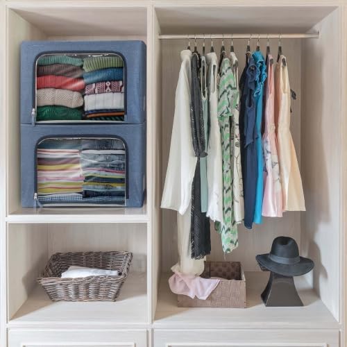 ZYUNOACYR 2 Pack Stackable Two-Section Fabric Storage Bins, Closet Organizer Bags With Clear View Window And Carry Handles, Multi-Compartment Available In Blue, Pink, Green, Gray And Beige(Pink) - Image 8
