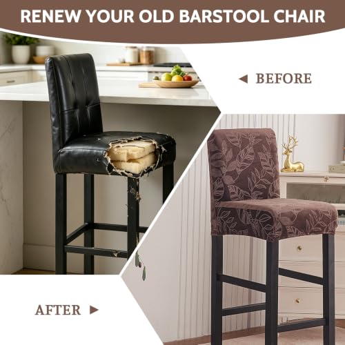 Image of FUANGUI Bar Stool Covers Set of 2, Stretch Bar Stool Seat Covers | Washable Removable Bar Chair Covers with Backs Slipcovers, Bar Chair Covers Square for Kitchen Dining Room Cafe