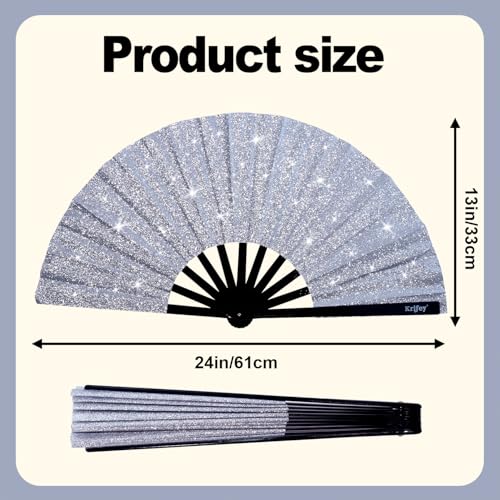 Krifey Large Folding Hand Fan – Bold Snap Fans for Line Dancing, Rave, EDM Festivals & Drag Shows – Statement Accessory for Women, Baddies & Party Queens