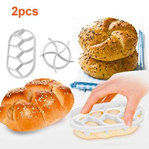 Fdit 2PCS Plastic Pastry Cutter Baking Bread Rolls Mold Dough Press Mold Set Bread Press Stamp Tool Baking Tool and Accessories (White) - Image 2