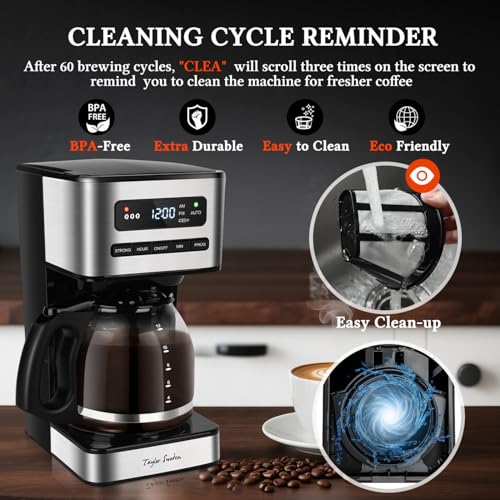 Image of Taylor Swoden Programmable Coffee Makers 12 Cup, Hot and Iced Coffee Maker, 4 Brew Strength, LED Display, 24H Timer, Keep Warm&Auto Shutoff- Drip Coffee Machine for Home /Office, Black &Stainless Steel