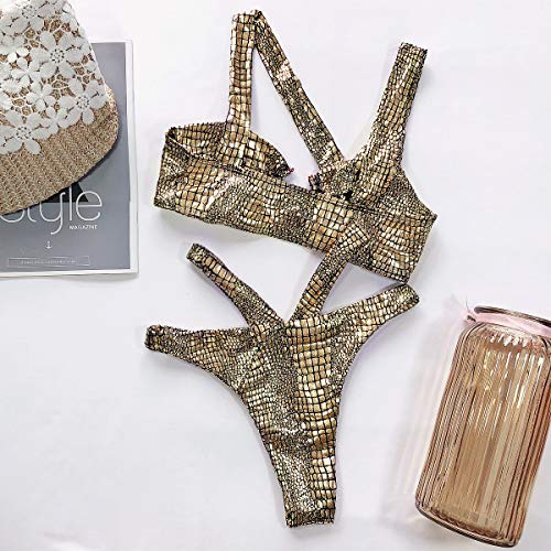 Women's Rave Metalic Snakeskin Print Bikini Set Shiny Bathing Suit Swimsuits Festivals - Image 4