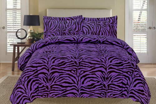 Zebra Purple and Black Down Alternative Comforter Set Full/Queen