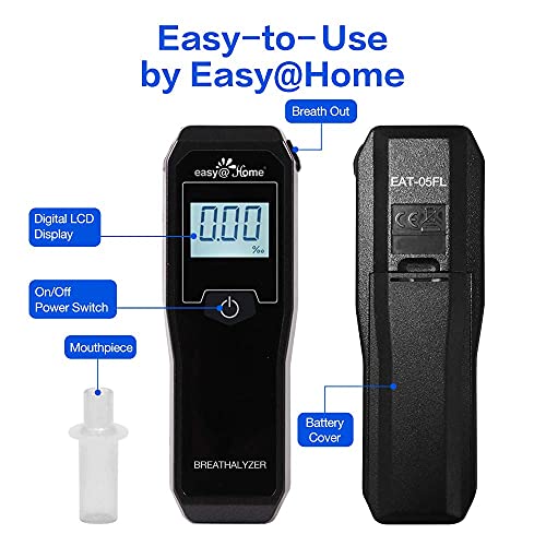 Easy@Home Breathalyzer, Professional-Grade Portable Fuel Cell Breath Alcohol Tester, Personal Bac Level Tracker Color Backlit Digital Notifications, 5 Mouthpieces Eat-05Fl #TOP1