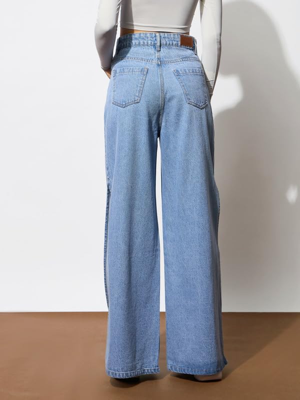 Image of Beige Side Slit Wide Leg Jeans