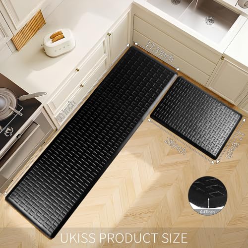2PCS UKISS Kitchen Rugs, Cushioned Anti Fatigue Kitchen Mats for Floor, Waterproof Kitchen Rug，Non-Slip Comfort Standing Mat for Kitchen (Black, 17.3"x28"+17.3"x60") — view 2